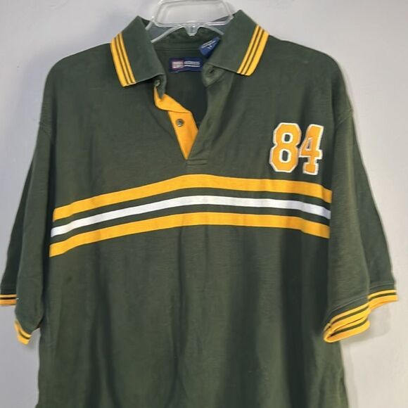 Faded Glory Polo Shirt Men's M Green with Yellow White Stripe #84 on Chest - Picture 5 of 8
